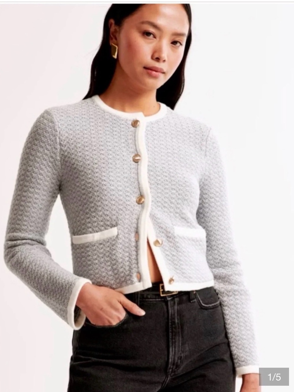 Abercrombie Cropped Textural Knit Cardigan Light Gray/Blue size S
